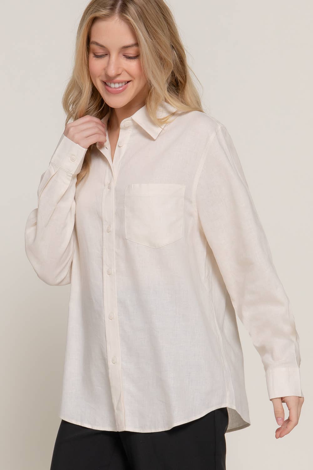 Active Basic | Active USA - Wholesale Button Down Shirt - Women's - Long Sleeve Linen Blend Shirt14