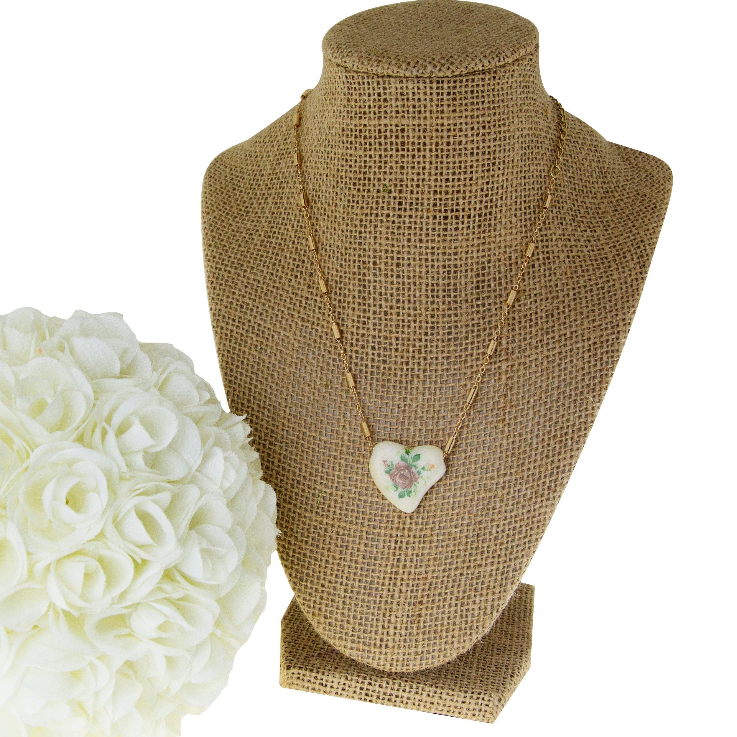 1928 Jewelry - Wholesale Pendant/Charm Necklace - 1928 Jewelry 85' Porcelain Heart & Rose Pendant Necklace 15" + 3" Extension0