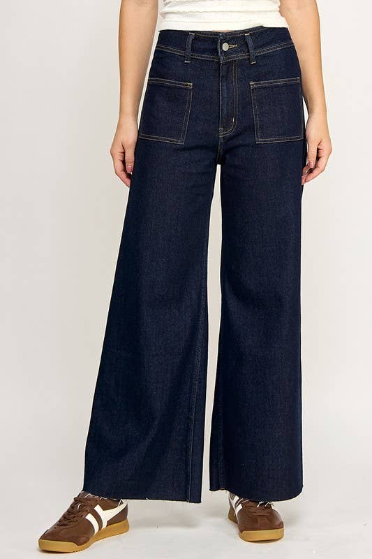 D Blue THE HIGH RISE PATCH POCKET MARINE JEANS for wholesale on Faire5