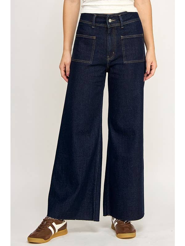 D Blue THE HIGH RISE PATCH POCKET MARINE JEANS for wholesale on Faire5