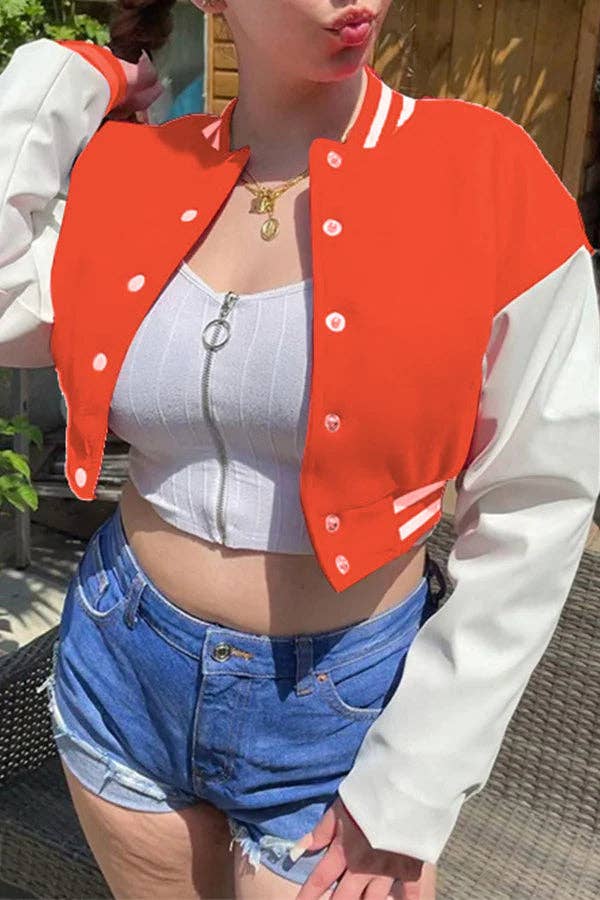 MB Fashion Wholesale - Wholesale Varsity/Baseball Jacket - Women's - MB FASHION CROPPED BUTTON DOWN JACKET 6466R13