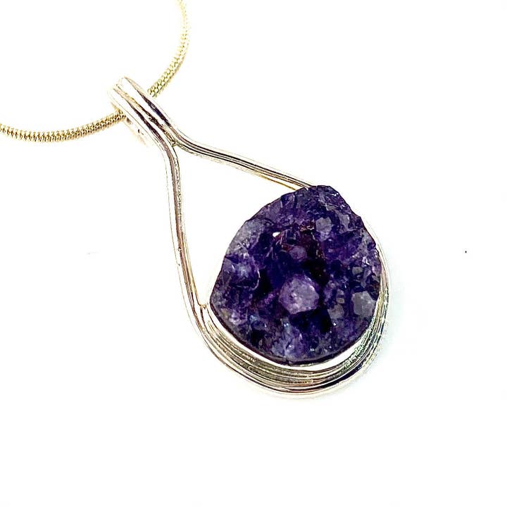 Amethyst Crystal Cluster Sterling Silver Pendant for wholesale by Keja Designs Jewelry