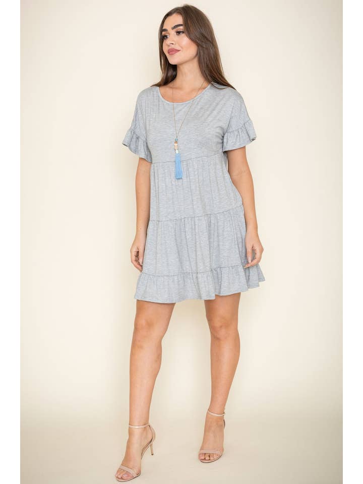 EG fashion - Vendita all'ingrosso Vestito - Donna - Abito longuette a tre strati con volant tinta unita