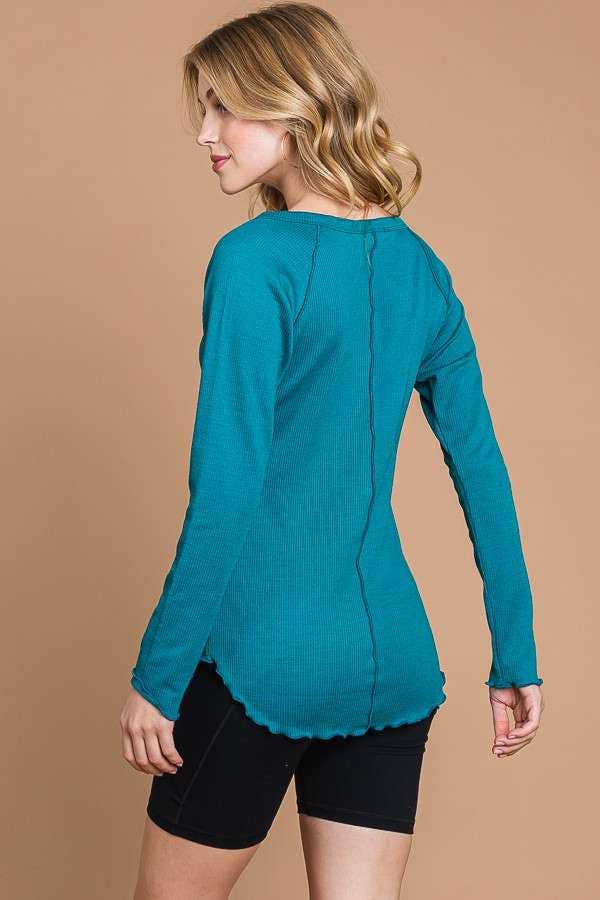 Culture Code - Wholesale Knit Top - Women's - CRT1840L - TINY NOTCH NECK MERROW LSLV TOP15