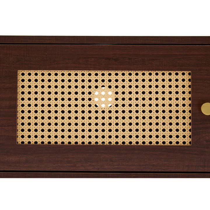 Urban Meuble - Wholesale Console Table - Vintage-style walnut wood effect TV stand with 2 rattan doors, 4 drawers 180*35*44cm KUQON20