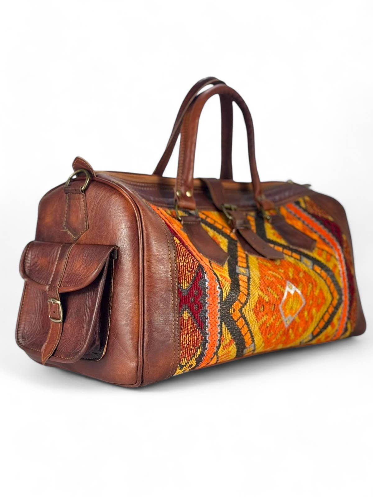 Melecraft – Saco de viagem - Unissexo por atacado – Bolsa de Couro Artesanal e Kilim – Bolsa de Viagem Marroquina3