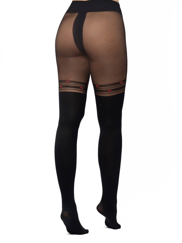 ENDLESS BIO TIGHTS by Diamantea – Großhandel Strumpfhose – Damen – Strumpfhose mit Longuette-Effekt und Herzchenmuster