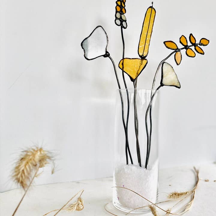 mARTaart - Wholesale Decorative Tabletop Object - Personalised Mothers Day Gift Flowers, White Stained Glass Flowers Bouquet, Modern Stained Glass Gifts, Mothers Day Gift,Flowers Table Décor