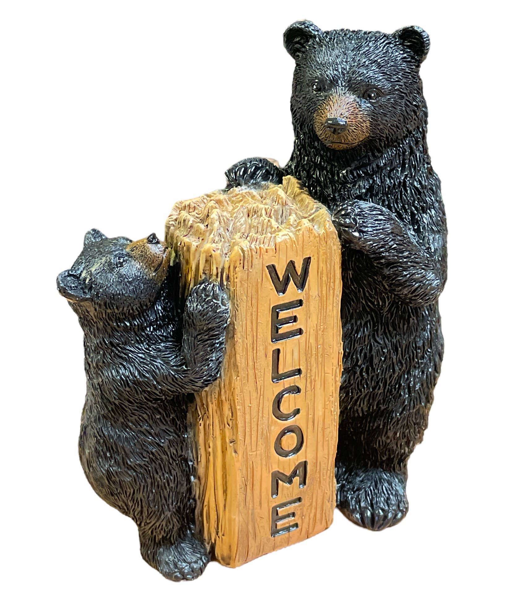 De Leon Collections - Wholesale Outdoor Ornament/Decor - Black Bear Family Welcome Sign Fence Post Garden Figurine0