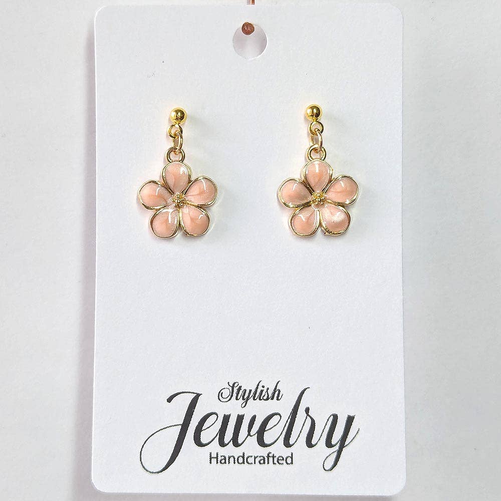 Stylish Jewelry Supply - Wholesale Dangle Earrings - Gold Pink Enamel Flower Earrings1