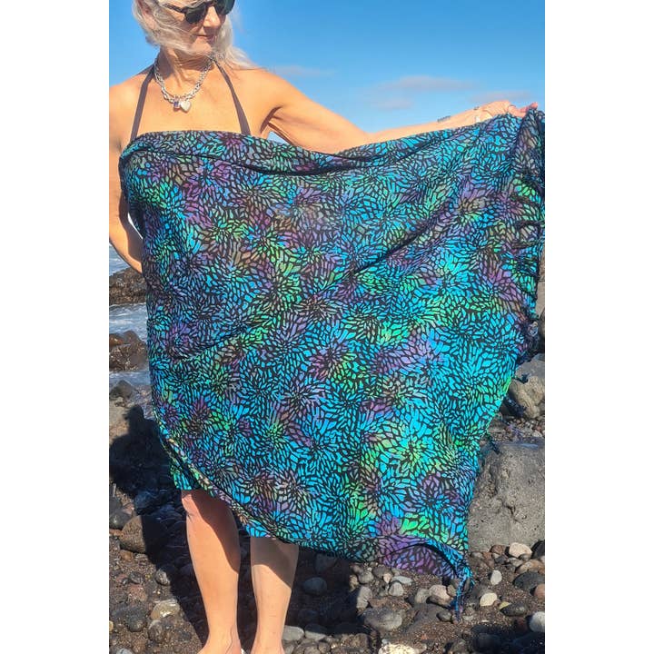 One Colour Batik Sarong Hand Stamped Sunny Holiday Skirt Peacock Purple for wholesale on Faire