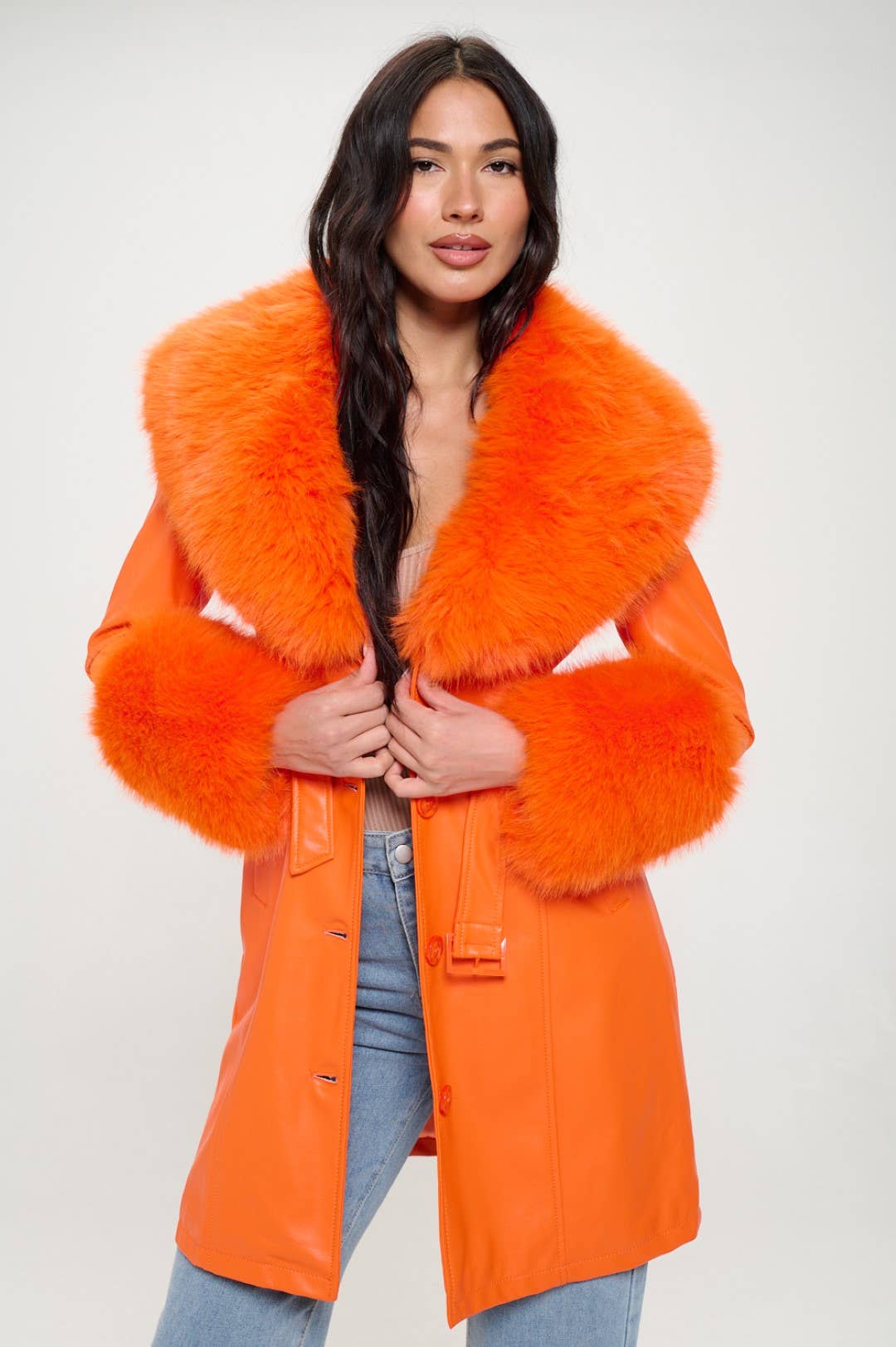 Orange L414L1: Emberlong Vegan Leather Coat (OPEN PACK) for wholesale on Faire0