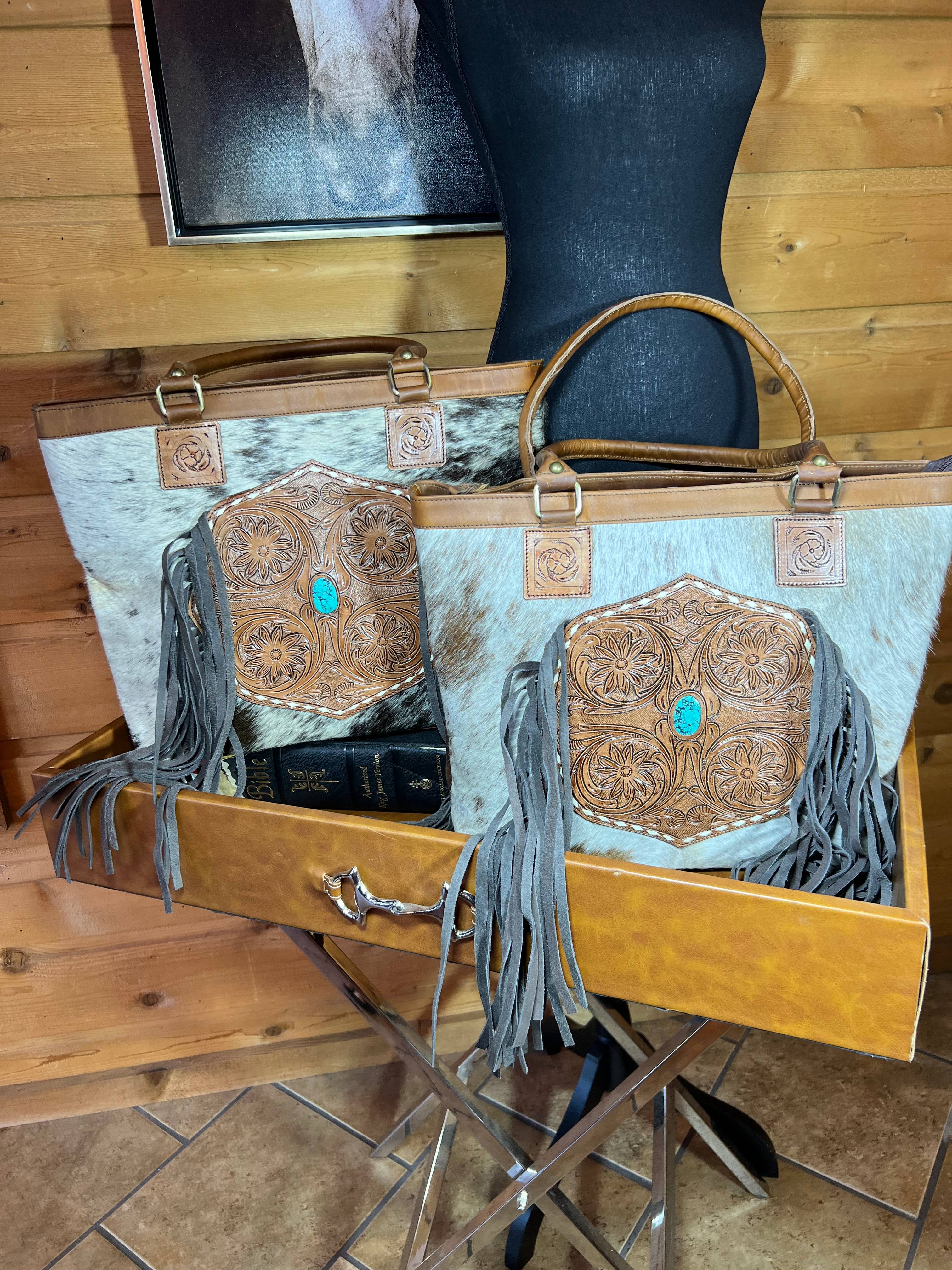 Westrian International - Vente Tote bag – femme - Sac à main Western Turquoise en cuir de vachette usiné7
