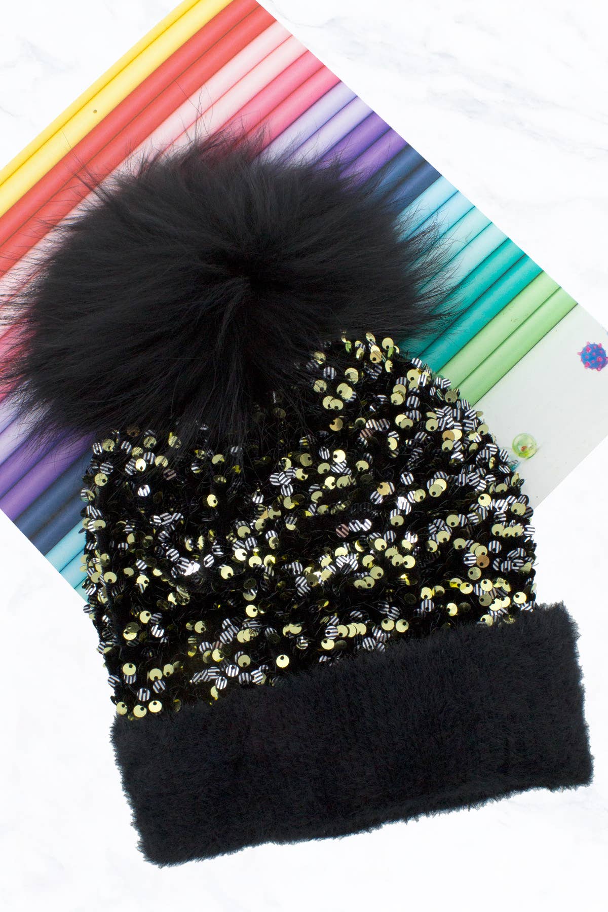 Suzie Q USA - Wholesale Beanie - Women's - Sequins Bling Beanie with Pompom5