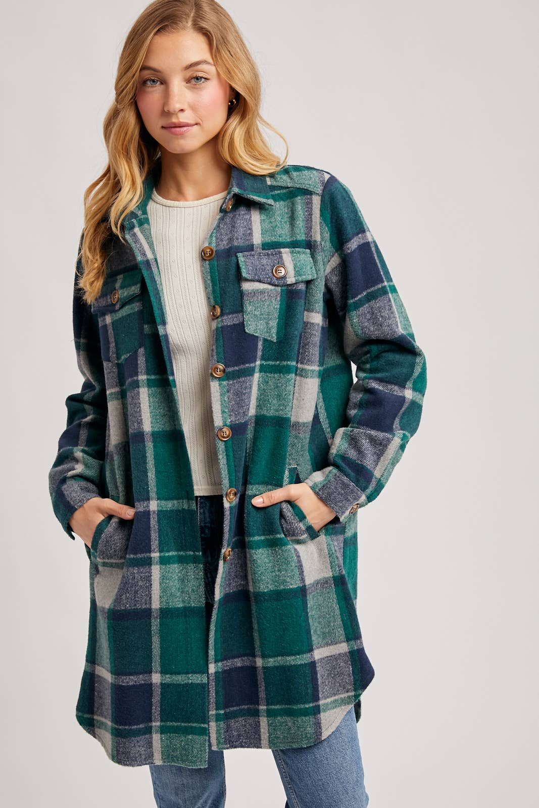 Bluivy – Engroshandel Skjortejakke/shacket – til kvinder – FLANNEL PLAID LANGLINE SHACKET0