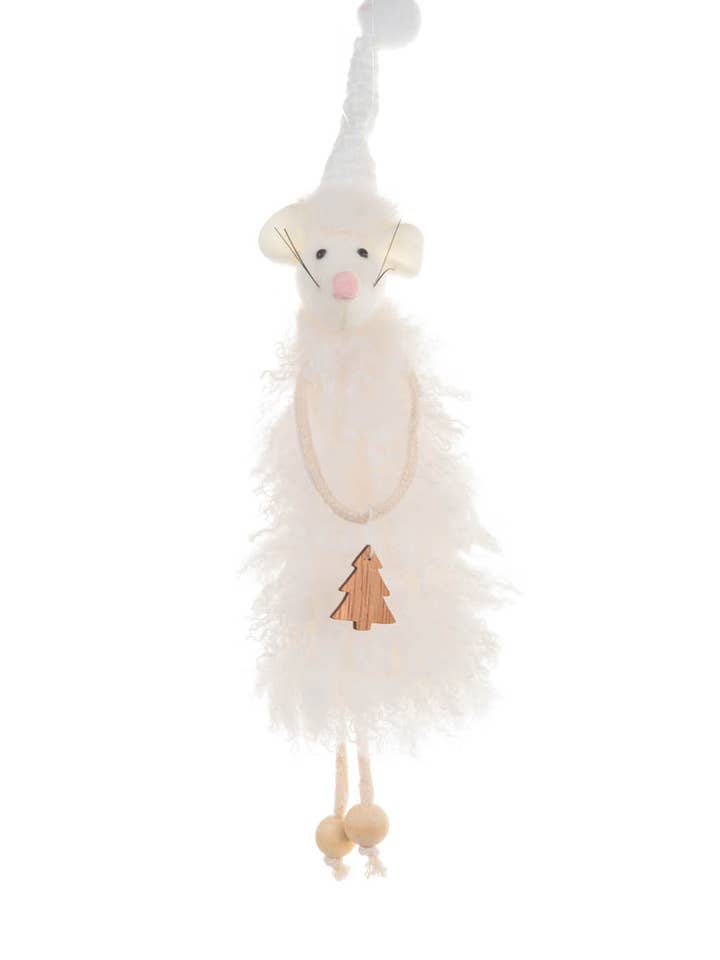 White Mouse Ornament with White Stocking Cap for wholesale by Starlight Collection