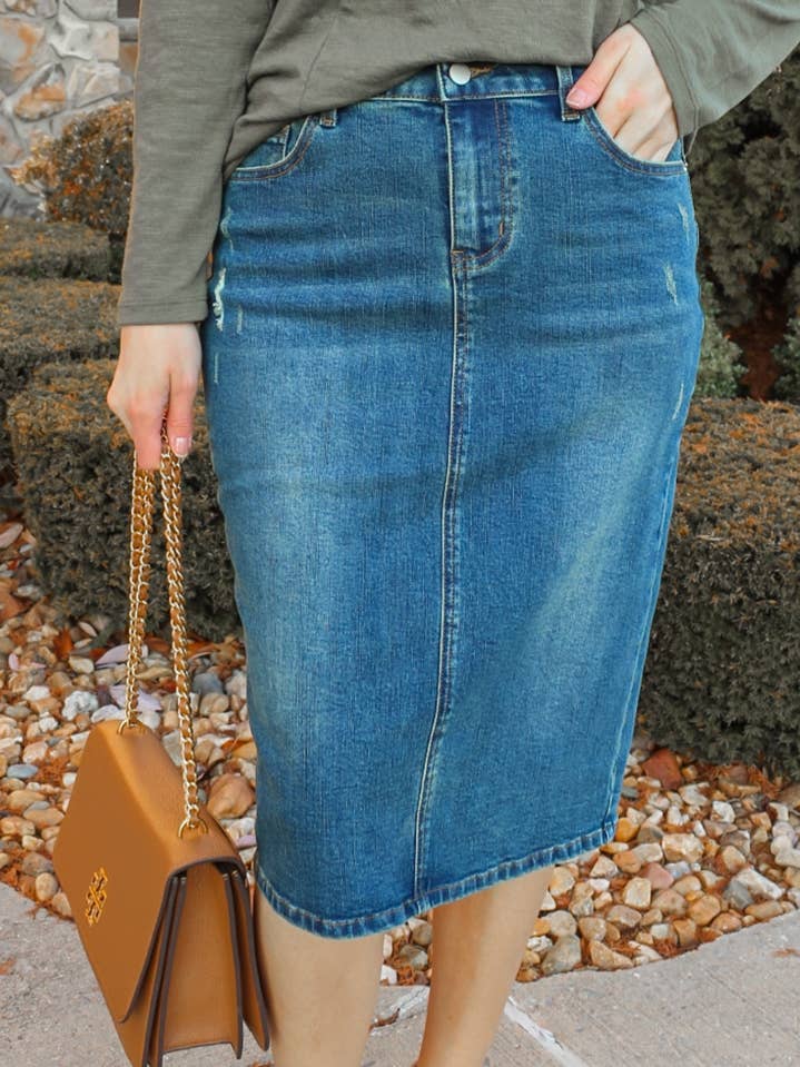 Piper Distressed Denim Skirt Vintage for wholesale by Jupe De Abby