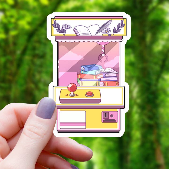 Book Crane Game Cute Sticker- 3" for wholesale by Mimic Gaming Co