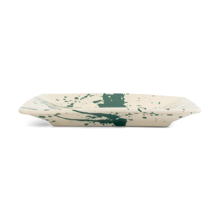 ABS Pottery – wholesale Dinner plate – Square Plate Green Splatter2