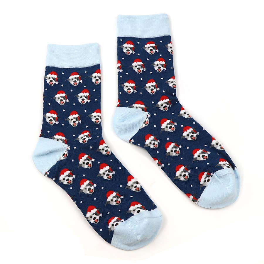 Peace Of Mind - Vendita all'ingrosso Calzini - Donna - Calzini alla caviglia riciclati a tema cani natalizi Navy Mix0