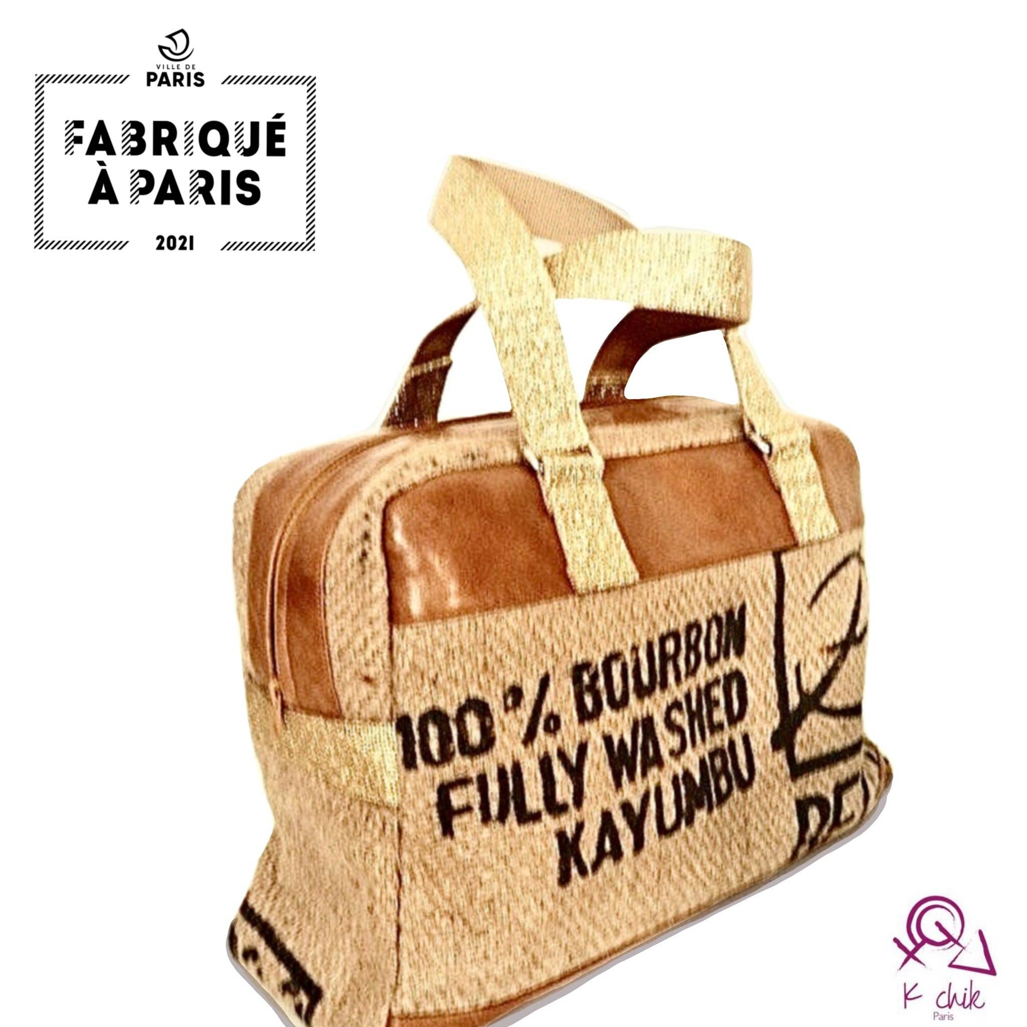 K-chik - Wholesale Tote Bag - Women's - Bowling bag in upcycled coffee sack, leather - bowling bag -1