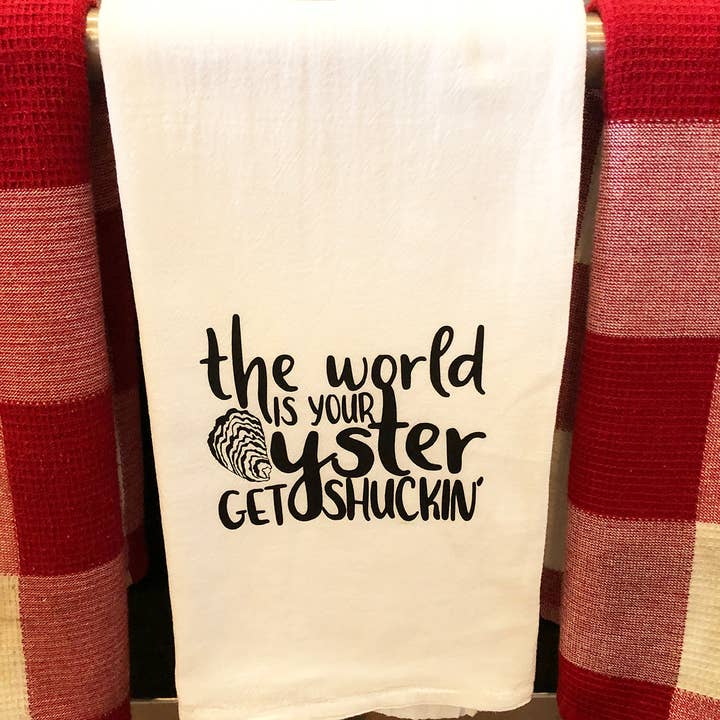 World is Your Oyster Tea Towel for wholesale by Kim Bowen Llc