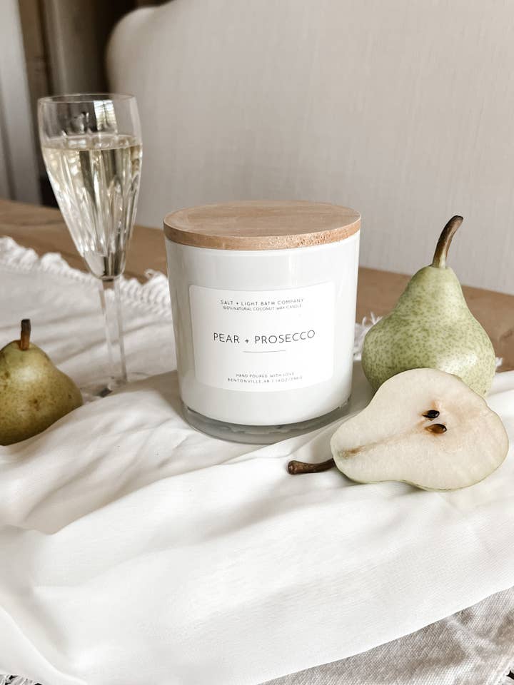14 oz Pear + Prosecco Candle for wholesale by Salt + Light Bath Company