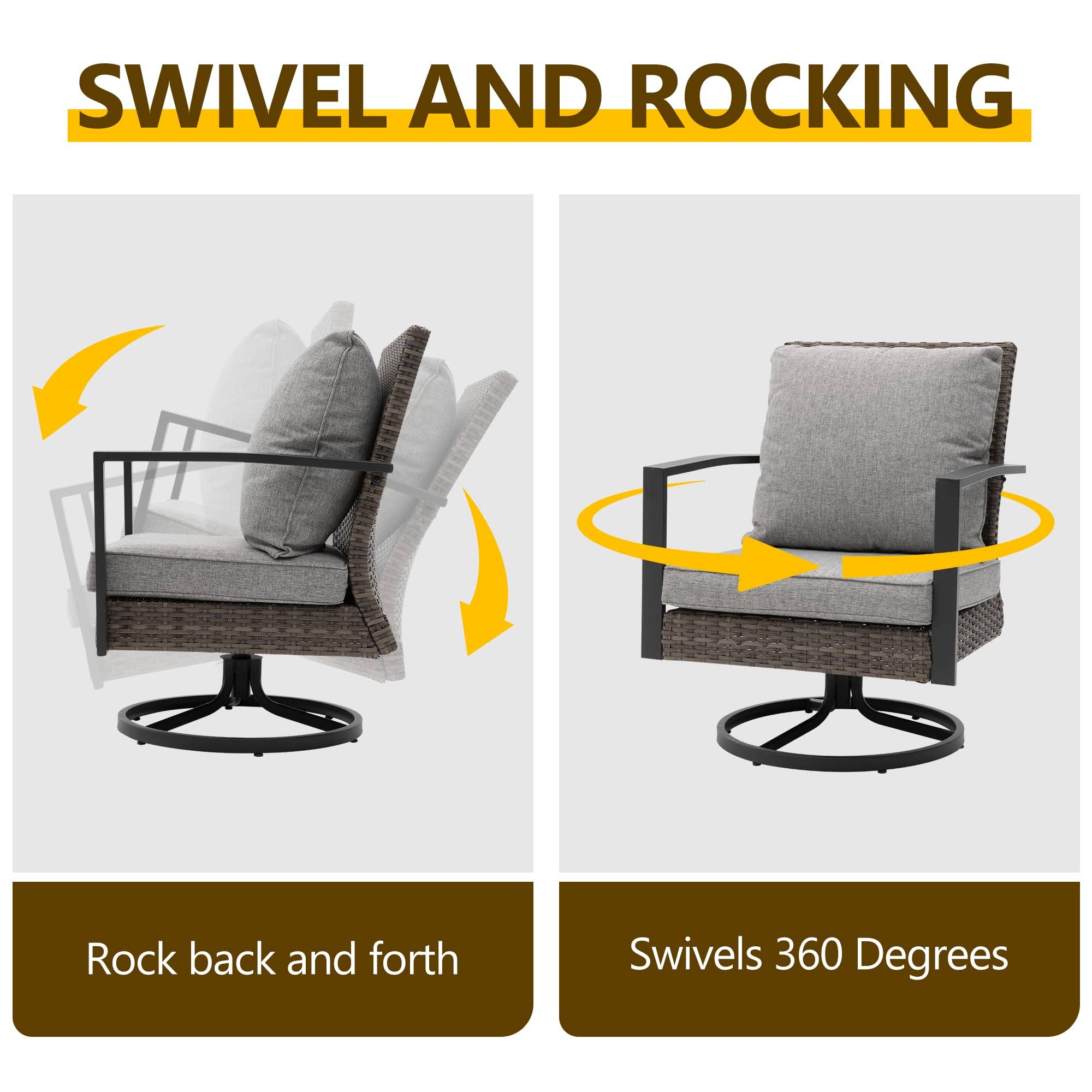 Heynemo - Wholesale Patio Set - 7PCS Rattan Patio Conversation Set with Swivel Chair2