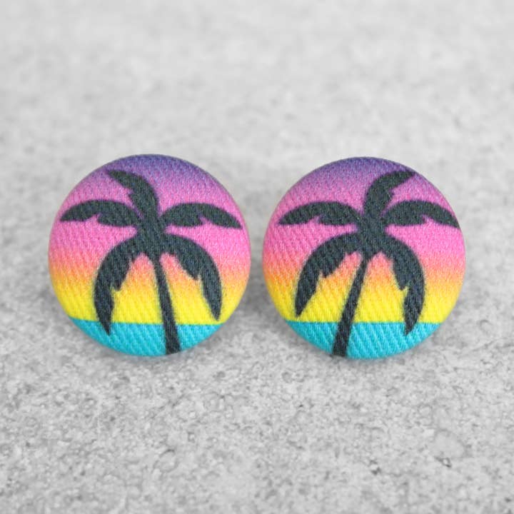 Rachel O's - Wholesale Stud/Post Earrings - Bold 7/8 Inch Vacation Fabric Button Earrings