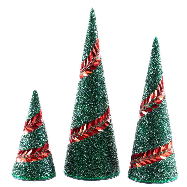 Beaded Cone Tree Red (Set of 3) for wholesale by Oak Street Wholesale