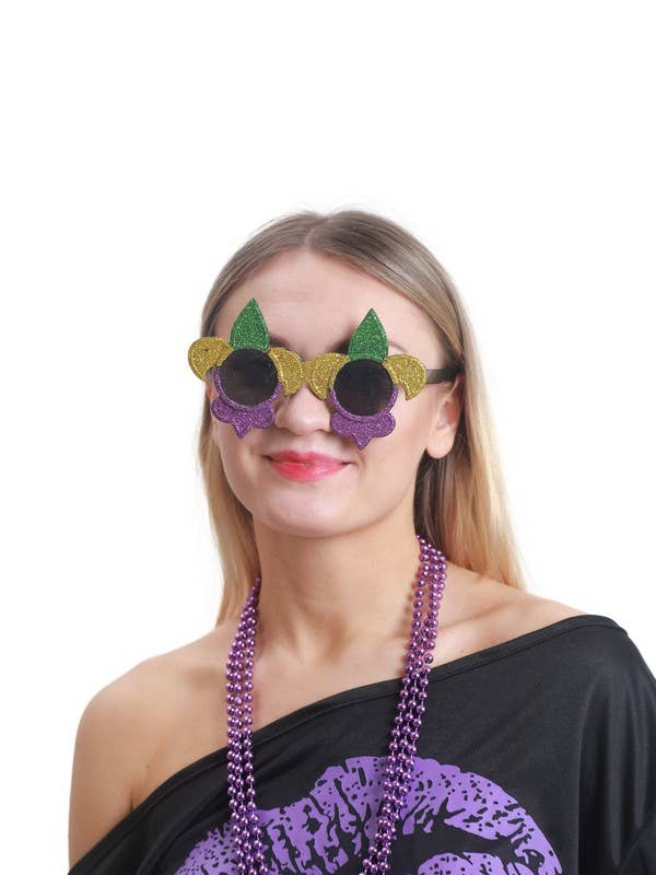 KBW Global Corp. - Venta al por mayor Gafas de sol - Unisex - Gafas de Sol con Purpurina y Flor de Lis de Mardi Gras0