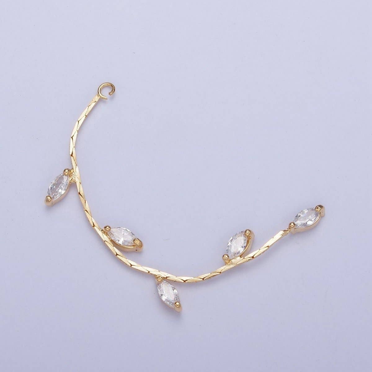 Aim Eternal - Wholesale Charm/Dangle Bracelet - Hypoallergenic 63.5mm Gold Olive Branches with Marquise Cubic Zirconia with Open Link Loop, Nature Vine & Leaves Tassel Charm L-833