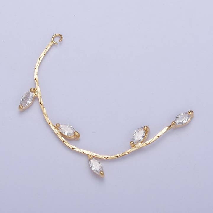Aim Eternal - Wholesale Charm/Dangle Bracelet - Hypoallergenic 63.5mm Gold Olive Branches with Marquise Cubic Zirconia with Open Link Loop, Nature Vine & Leaves Tassel Charm L-8330