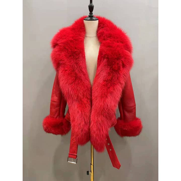 Manteau en cuir avec fourrure de renard Veste en cuir pour femme pour la vente par DON JOHN BY VICTORIA CHARLES