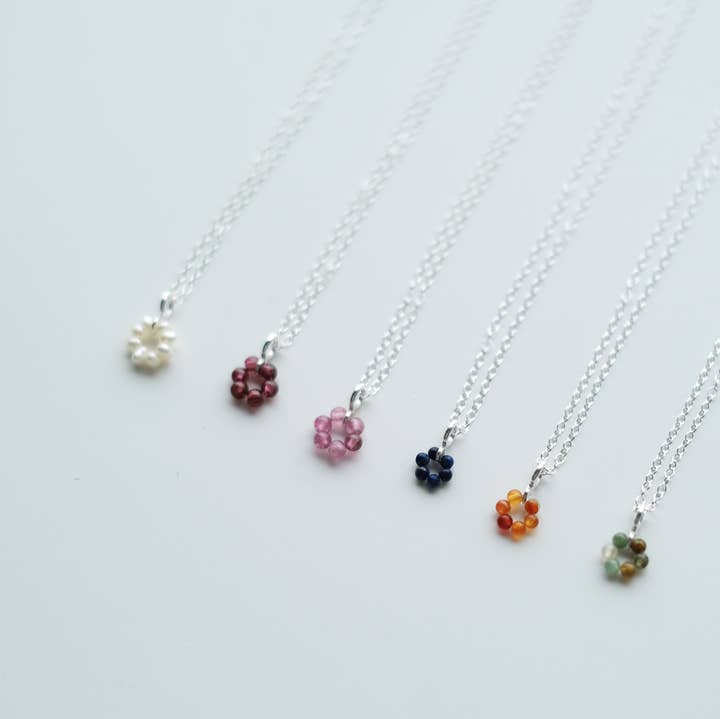 Object Flux - Wholesale Pendant/Charm Necklace - Gemstone Flower Pendant on Sterling Silver Chain Necklace6