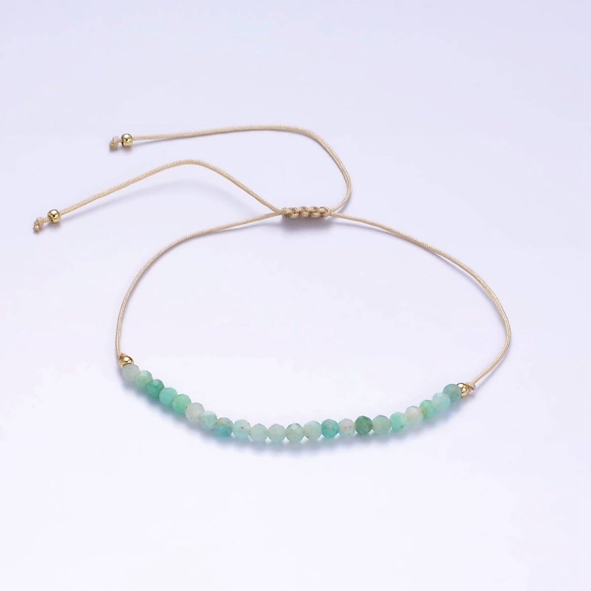 Aim Eternal - Vente Bracelet de perles - Bracelet coulissant minimaliste en corde de coton crème multifacettes turquoise or | WA-2196 - WA-2198 Prix de liquidation1
