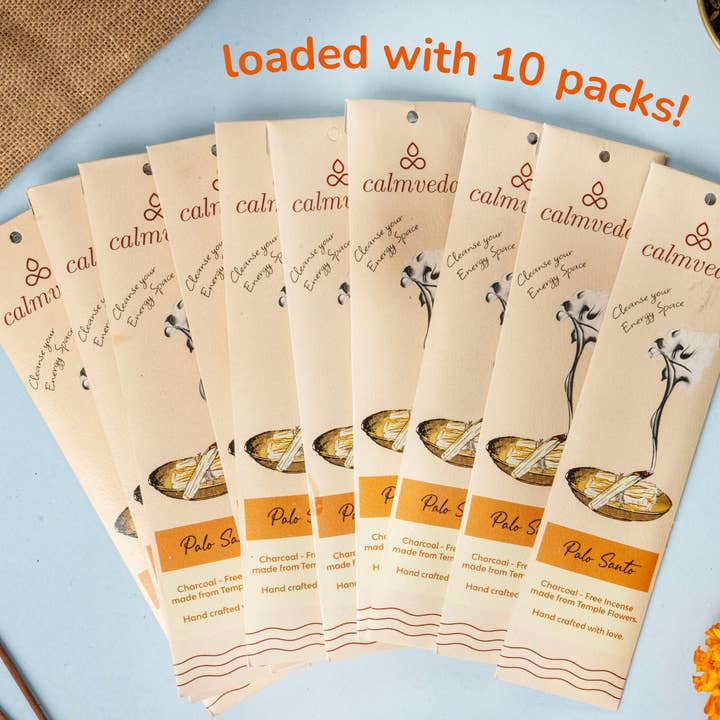Calmveda Incense & Aromatherapy - Wholesale Incense - Palo Santo Charcoal free Incense Display set (10 x 12 Stick)