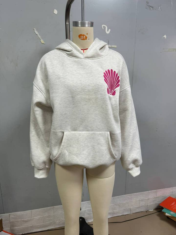 Rosa Clothing - Wholesale Hoodie - Women's - Floral surfboard Embroidered fleece oversized Hoodie9