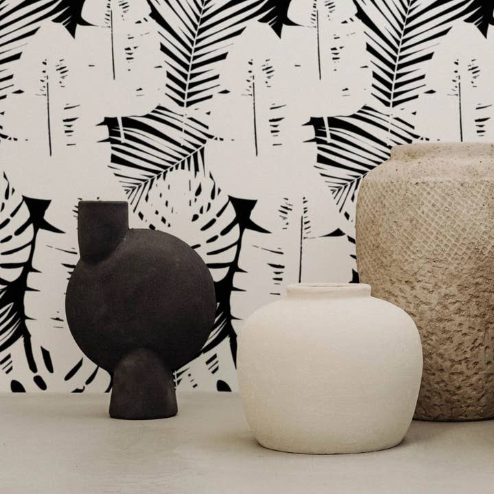 Papier peint à motif d'empreinte de grande feuille de palmier pour la vente par Livettes Wallpaper