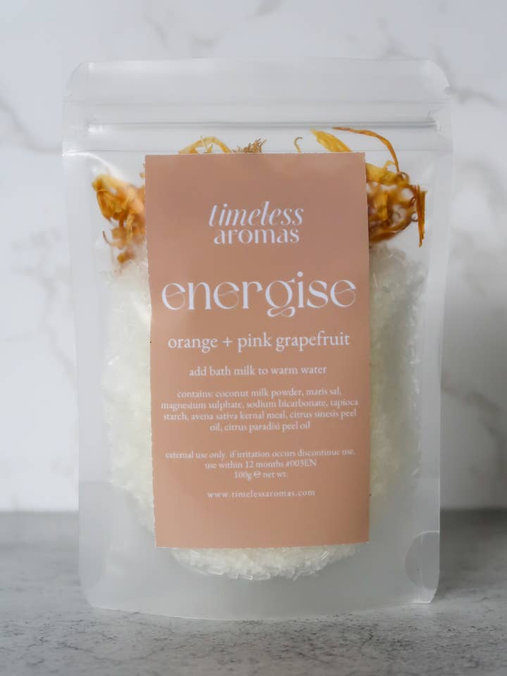 Badmelk, sinaasappel, roze grapefruit, badzout voor aromatherapie voor wholesale door Timeless Aromas Ltd