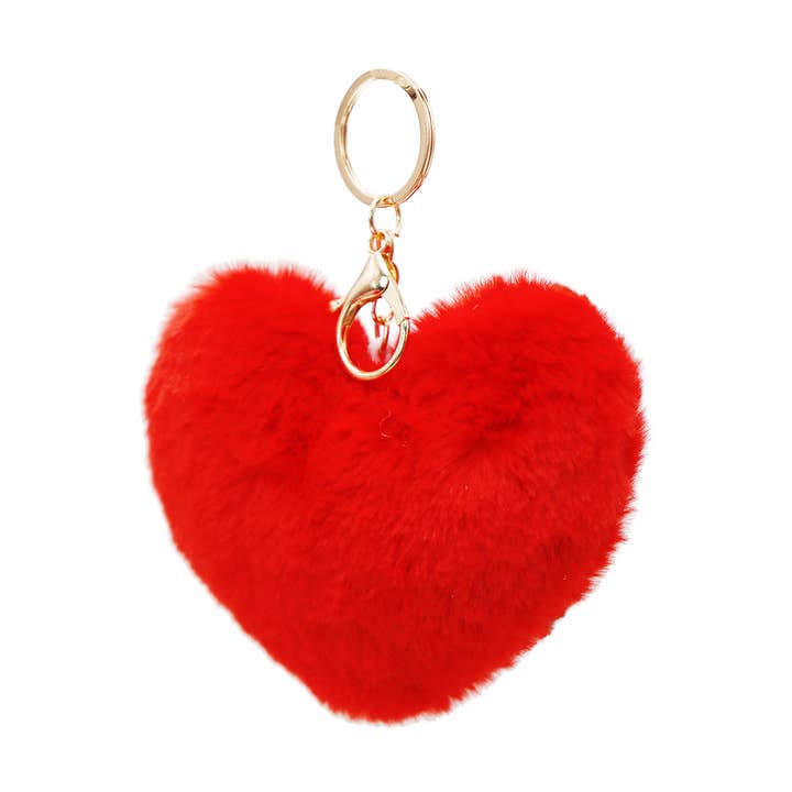 Red Großes rotes Herz mit flauschigem Pom-Pom-Schlüsselanhänger für den Großhandel auf Faire1