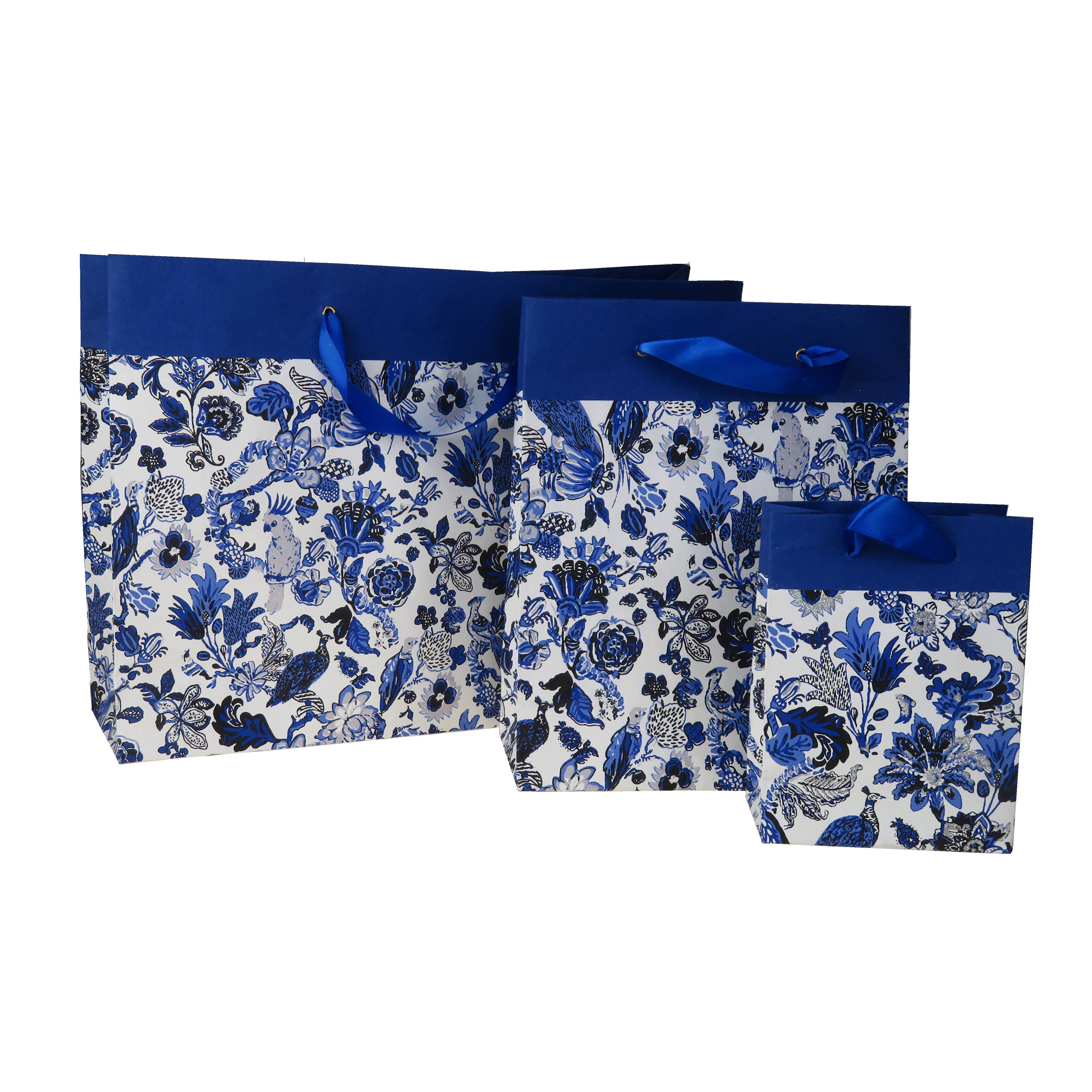 Epigram - Wholesale Gift Bag - Blue & White Flowers and Birds Craft Paper Bag4
