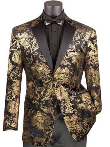 Veste de dîner de smoking VINCI en relief cachemire doré et noir pour homme, coupe moderne, nouvelle pour la vente par Alberto Nardoni