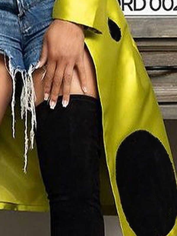 YELLOW Long Sleeves Loose Pleated Polka-Dot Split-Joint Round-Neck Outerwear for wholesale on Faire