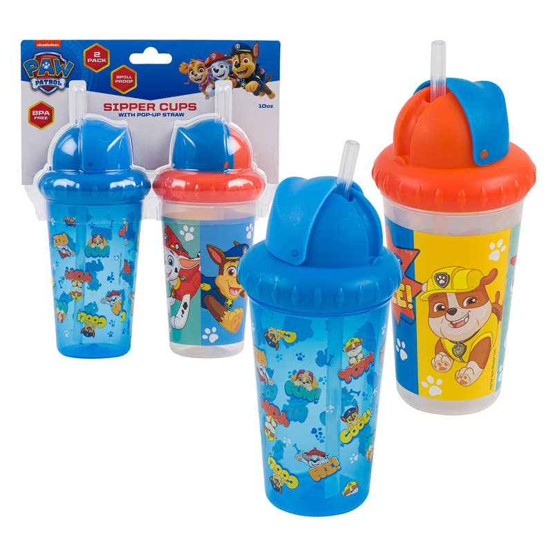 Deluxe Import Trading - Wholesale Drinking Glass/Cup - Kids & Baby - Paw Patrol Sipper Cups with Pop-Up Straw - 10oz - 2 Pack0
