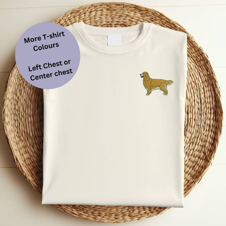 Golden Retriever Embroidered T-shirt for wholesale by Thread and Needles Co