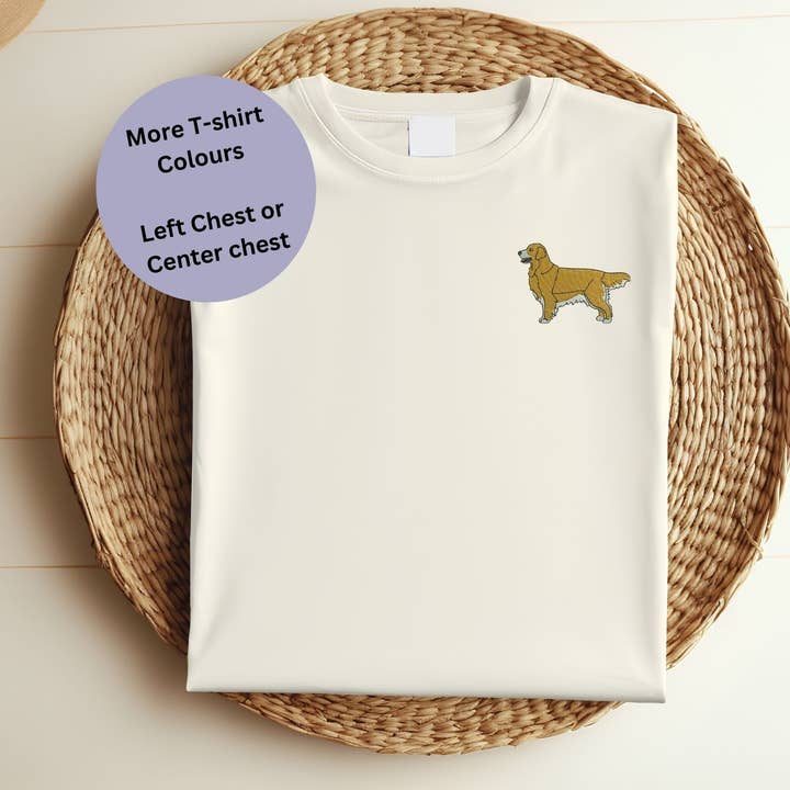 Golden Retriever Embroidered T-shirt for wholesale by Thread and Needles Co