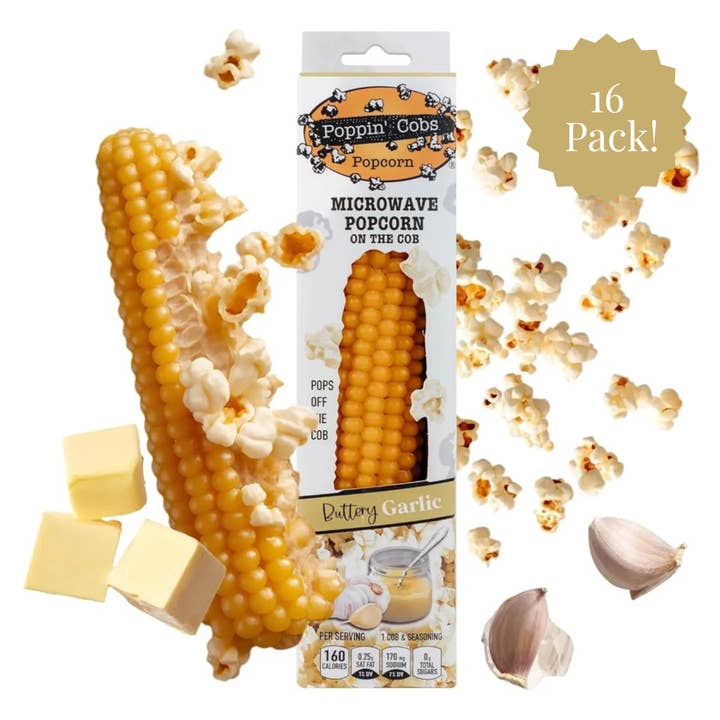 Popcorn on the Cob with Buttery Garlic Seasoning  for wholesale by Poppin' Cobs Popcorn