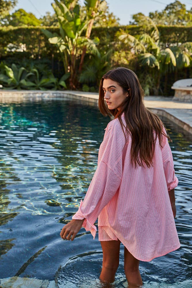 By Together - Wholesale Shirt - Women's - L8287 | Woven Cotton Polyester Striped Buttondown Shirt3