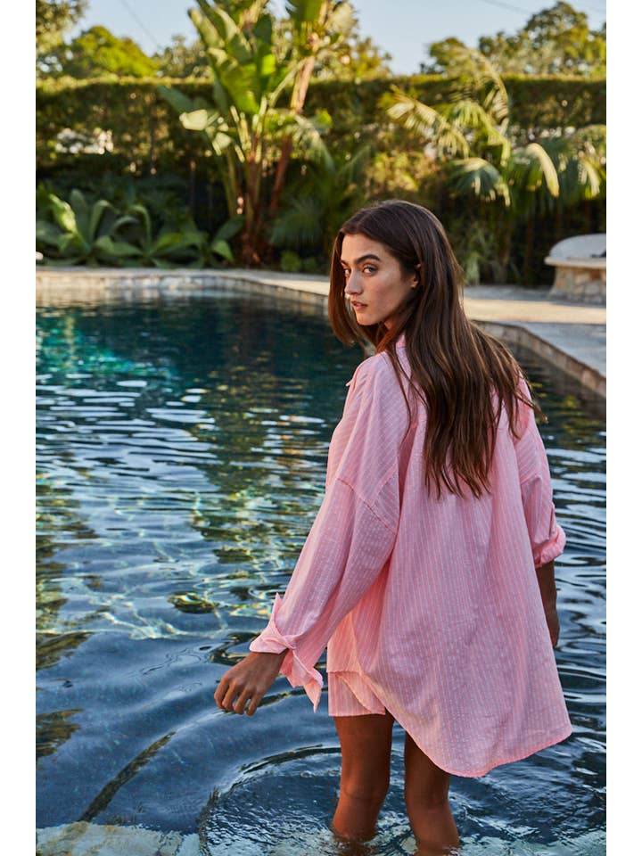 By Together - Wholesale Shirt - Women's - L8287 | Woven Cotton Polyester Striped Buttondown Shirt3